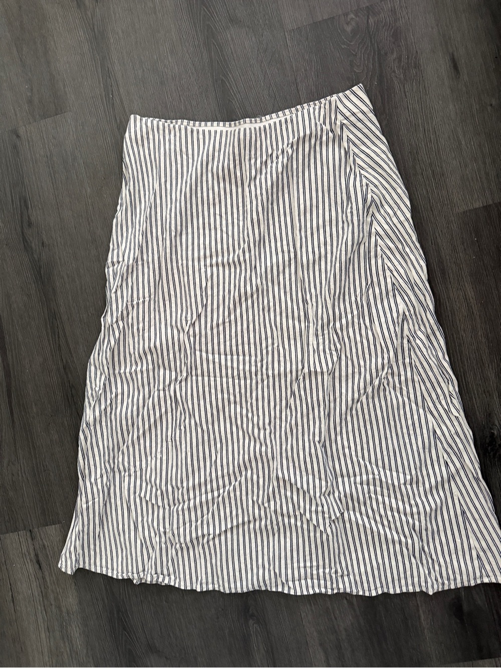 a new day White and Navy Striped A-Line Midi Skirt